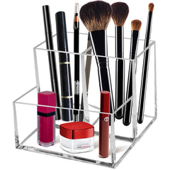 Cerpourt Clear Acrylic Makeup Brush Organizer front view with three slots for easy reach