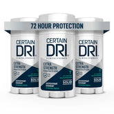 Certain Dri Extra-Strength Clinical Antiperspirant Solid bottle for long-lasting sweat and odor protection.