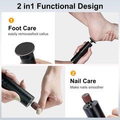 Cesekao cordless foot sander held in hand shows portable design for convenient on-the-go pedicure.