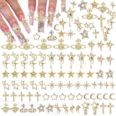 CESUSME gold star cross nail charms collection close-up highlighting radiant metallic shine for durable nail art