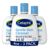 Cetaphil Face Wash 4oz 3-Pack packshot showing a hydrating, fragrance-free cleanser for sensitive skin.