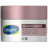 Cetaphil Healthy Radiance Renewing Cream bottle shows fragrance-free hydration for sensitive skin.