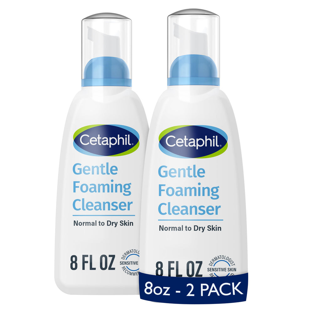 Cetaphil Oil Free Gentle Foaming Cleanser pack shot with two bottles for sensitive skin
