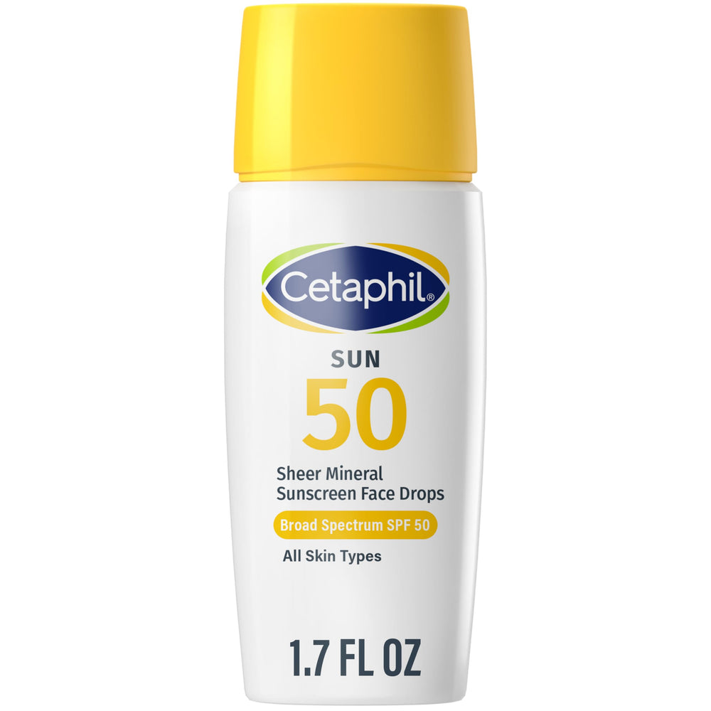 Cetaphil Sheer Mineral sunscreen bottle applying a light, breathable layer for daily protection.