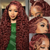 Cfaimity reddish brown lace front wig 30 inch deep wave with natural parting