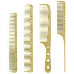 CGBARBER aluminum 4-type comb set in golden finish for durable salon use.