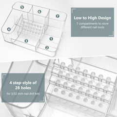 CGBE Nail Tools Organizer shows seven compartments for tools and accessories.