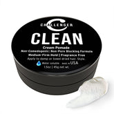 Challenger fragrance-free cream pomade jar shows pore-friendly matte finish for sensitive skin