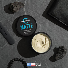 Challenger Matte application on damp hair enables strong hold without flakes