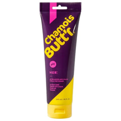 Chamois Butt'r Her' 8oz tube label close-up for smooth chafing relief