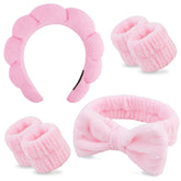 Chanaco pink puffy sponge headband closeup highlights soft, skin-friendly material for daily skincare.
