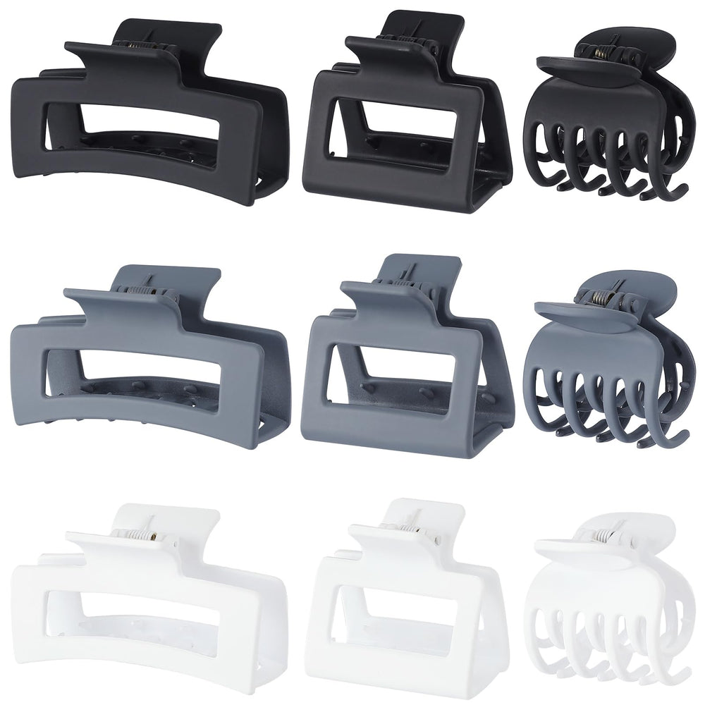 CHANDAT 3 Style Claw large grey rectangle clip for thick hair with secure hold.