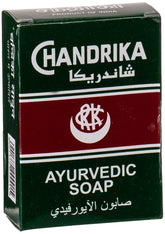 Chandrika Ayurvedic Soap front-pack view for daily gentle cleansing and vegan care.