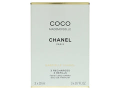 Chanel Coco Mademoiselle Twist & Spray refill packaging shown for easy daily re-fragrance.