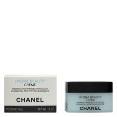 CHANEL Hydra Beauty Creme 50g jar close-up showing creamy hydration for a luminous glow.