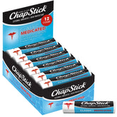 ChapStick bulk medicated lip balm 12-pack outer box shows bulk value for daily lip care.