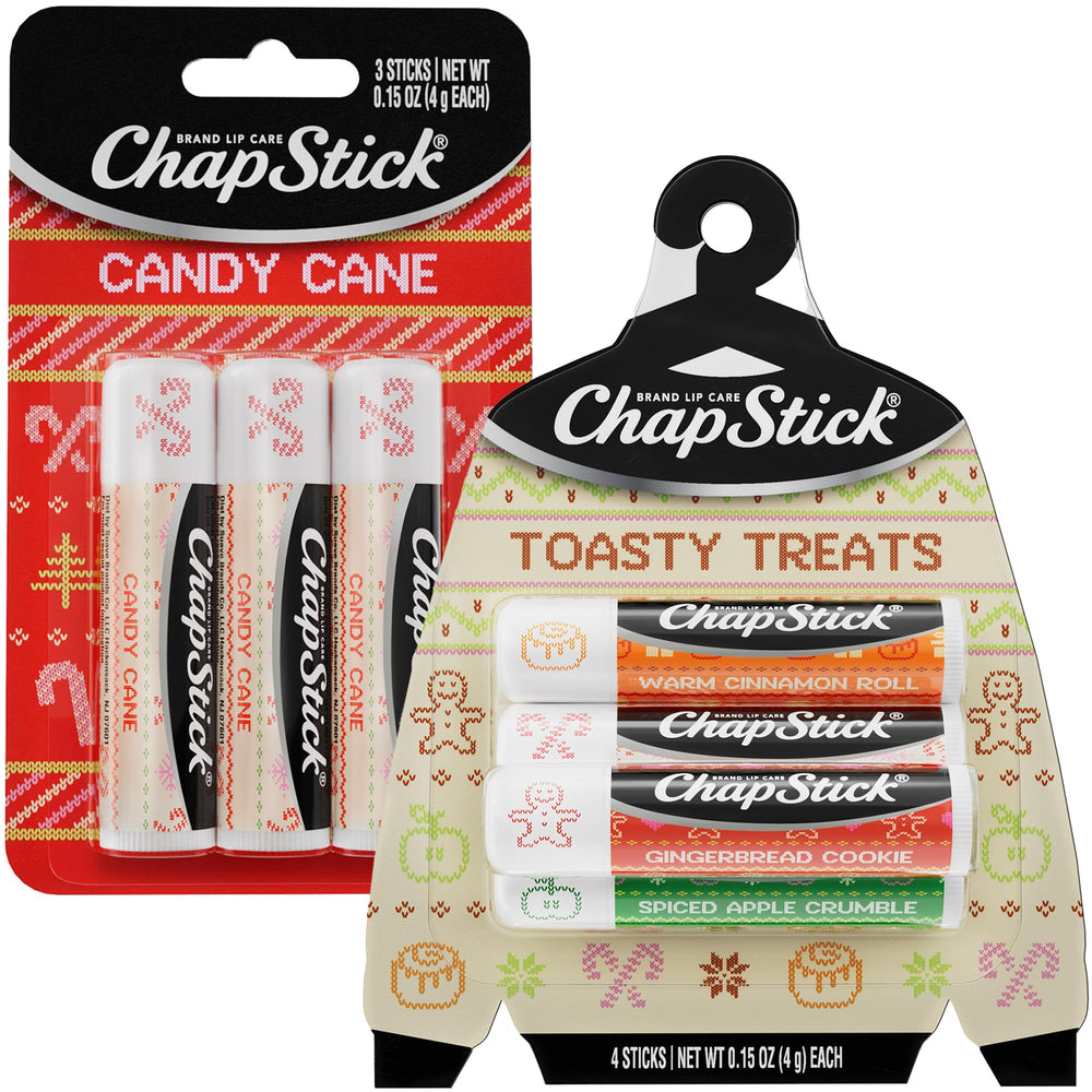 ChapStick Candy Cane holiday pack with festive packaging for quick lip moisture.