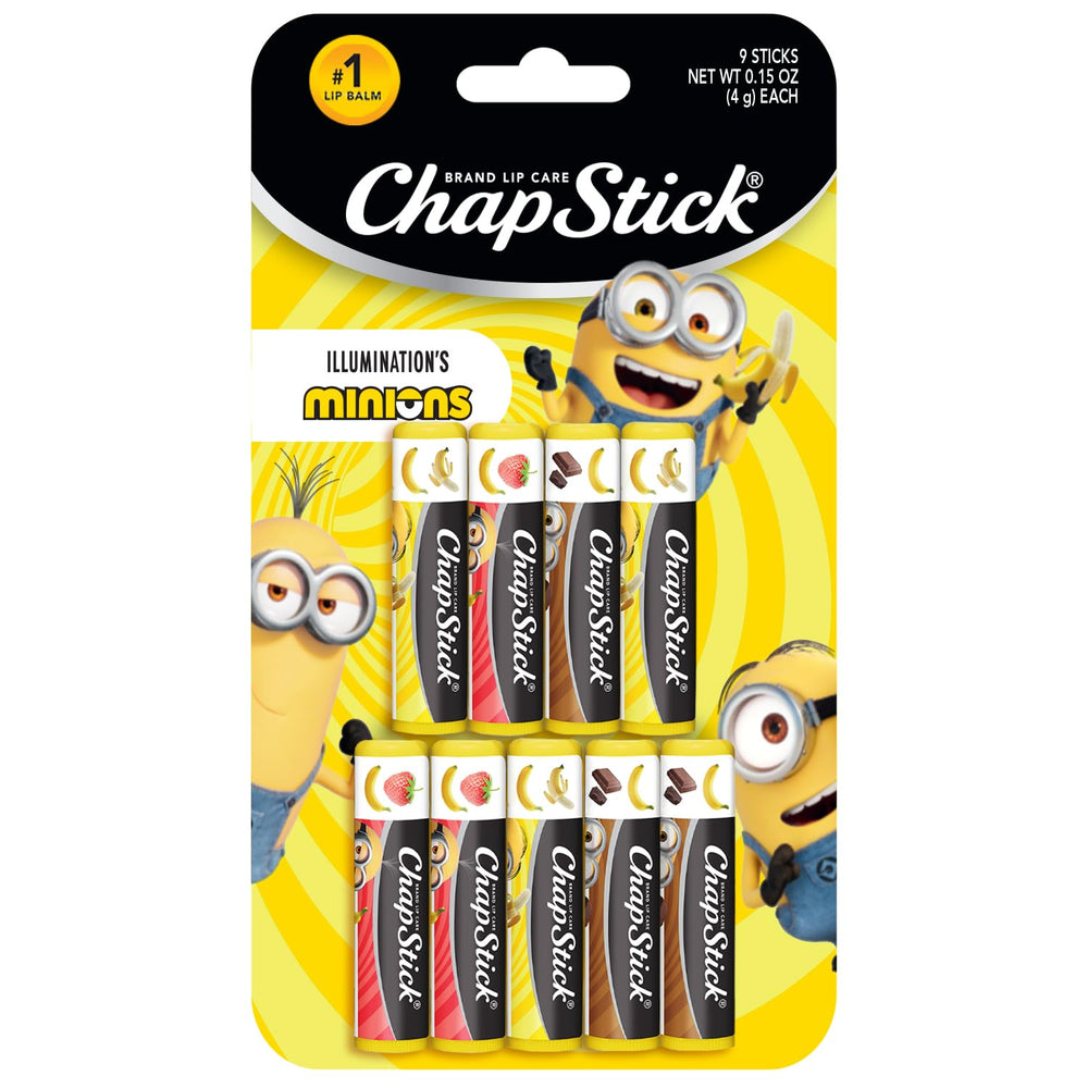 ChapStick Minions Banana Variety Pack front view with three flavors for on-the-go moisture