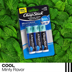 ChapStick Moisturizer 2-in-1 Cool Mint tube closeup refreshing lips