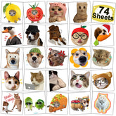 CHARLENT 74-pcs cat and dog tattoos kit for kid-friendly party decorations and favors.