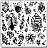 CHARLENT black old-school tattoos sheets show timeless designs for quick, painless body art