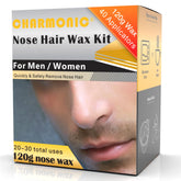Charmonic nose wax kit packaging highlights 120g wax and 20 uses for longevity.