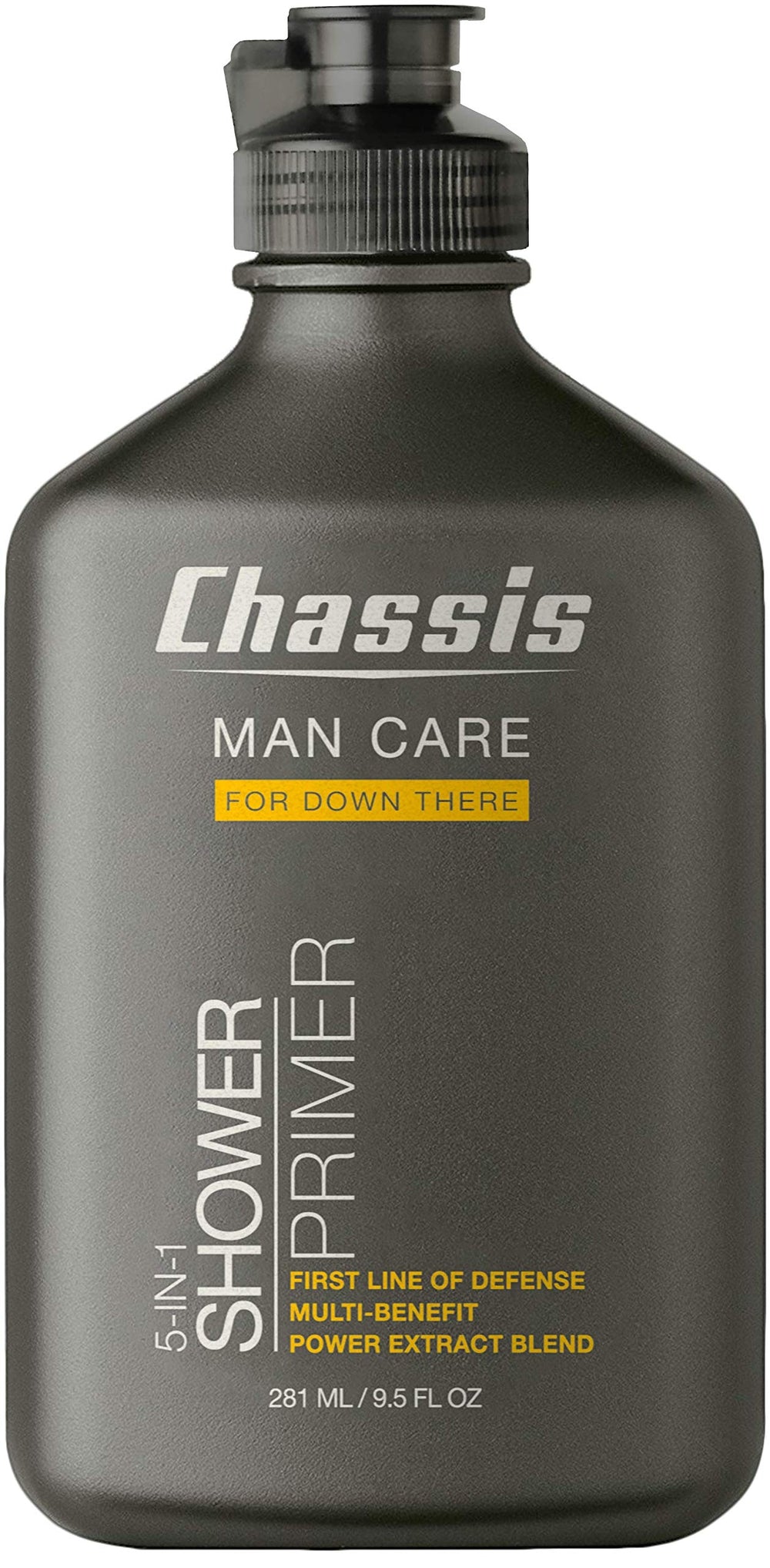Chassis 5-in-1 Shower Primer bottle pour for quick, cooling cleanse and odor control.