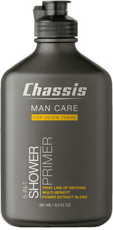 Chassis 5-in-1 Shower Primer bottle pour for quick, cooling cleanse and odor control.