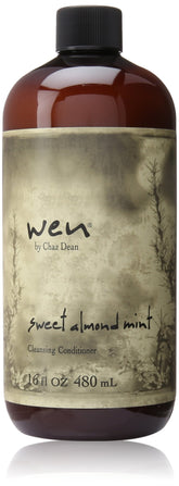 Chaz Dean Wen Sweet Almond Mint bottle promoting hydrating cleanse for all hair types