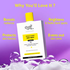 Chemist at Play Brightening Body Wash lather closeup shows foamy glow for smooth skin.