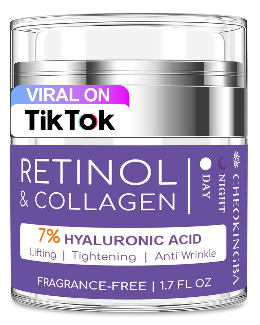 CHEOKINGBA neck firming cream tube demonstrates a lifted neckline with hydrating formula.