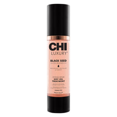 CHI Luxury Black Seed Oil bottle shows premium repair benefits for glossy, strong hair.