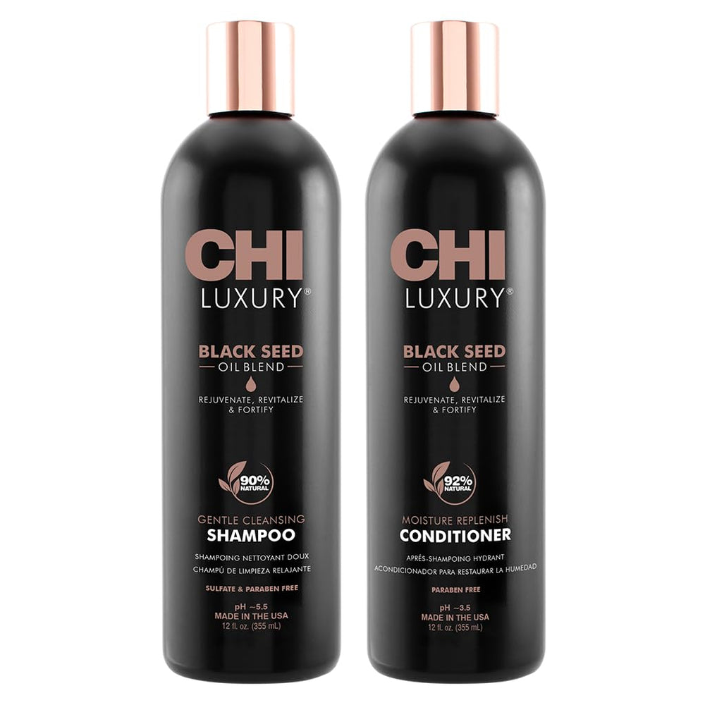 CHI Luxury Black Seed Oil Shampoo bottle with premium shine boost in a luxurious lather.