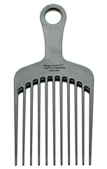 Chicago Comb Model 12 carbon fiber pick front view for detangling thick hair