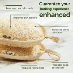 Chill Ah Green Glow biodegradable loofah set emphasizing eco-friendly skincare accessory
