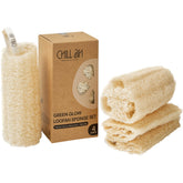 Chill Ah natural loofah sponge set packaging showcases eco-friendly design and gifting potential.
