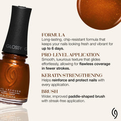 China Glaze Golden Acorn swatch reveals rich copper bronze color with radiant shine.