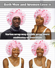 CHLINS pink bow satin bonnet product shot showcases stylish hair protection