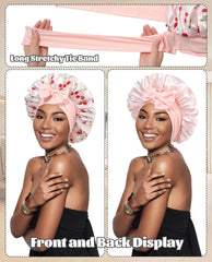 CHLINS satin bonnet elastic band close-up shows wide fit and secure support.