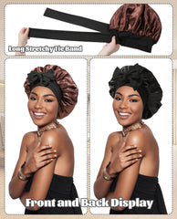 CHLINS satin bonnet elastic band closeup shows secure fit for all head sizes