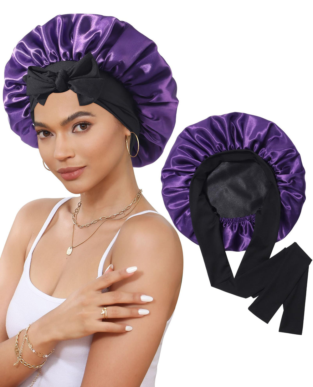 CHLINS satin bonnet fabric detail—soft, breathable surface enhances sleep comfort and hair protection.