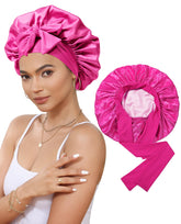 CHLINS Satin Bonnet Rose Red closeup showing luxurious silk feel for overnight moisture retention