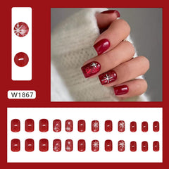 Christmas Press On Nails short-square set shown with packaging for easy at-home makeover