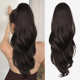 CHRSHN pony tail extension drawstring closeup shows quick, secure attachment for effortless styling.
