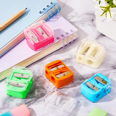Chuangdi cosmetic sharpener with clear lid shows shavings for mess-free use.