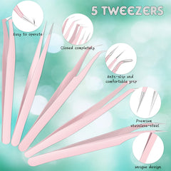 Chumia pink volume eyelash tweezers with curved tips for lash separation.