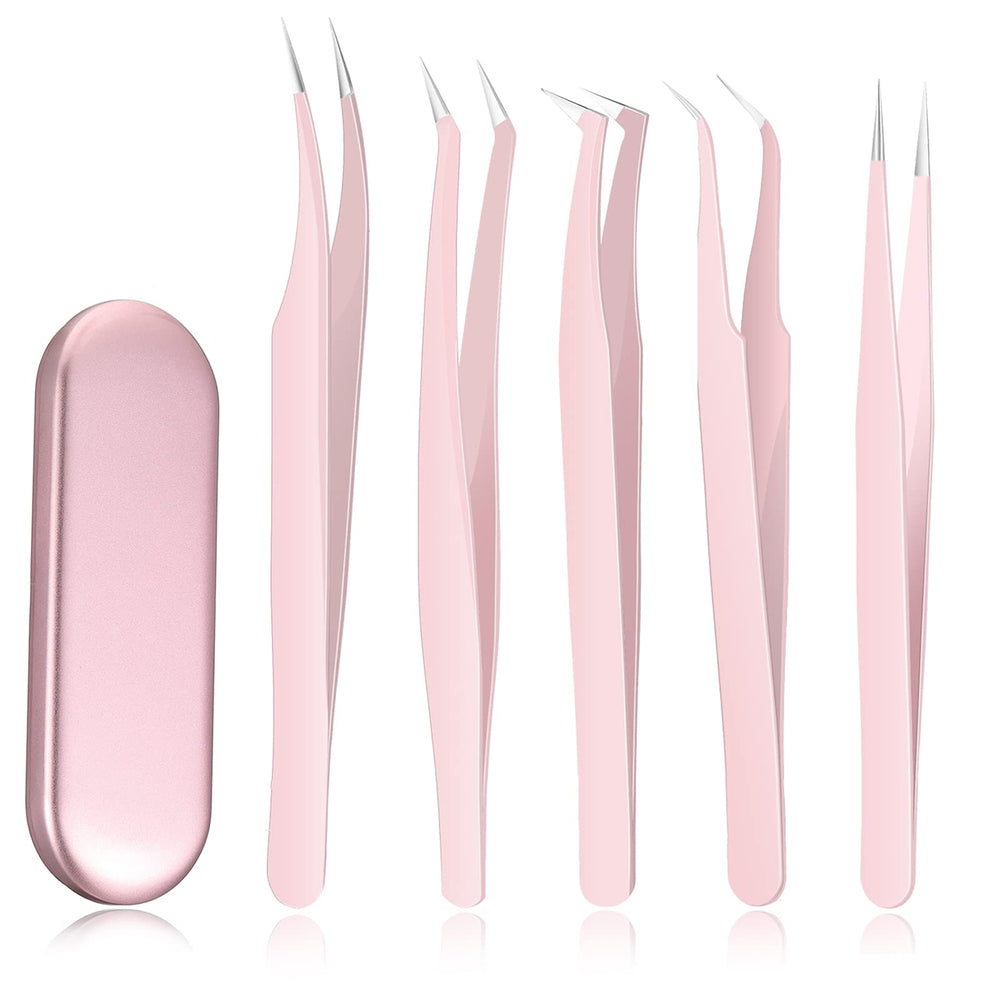 Chumia pink volume eyelash tweezers with straight tips for precise lash placement.