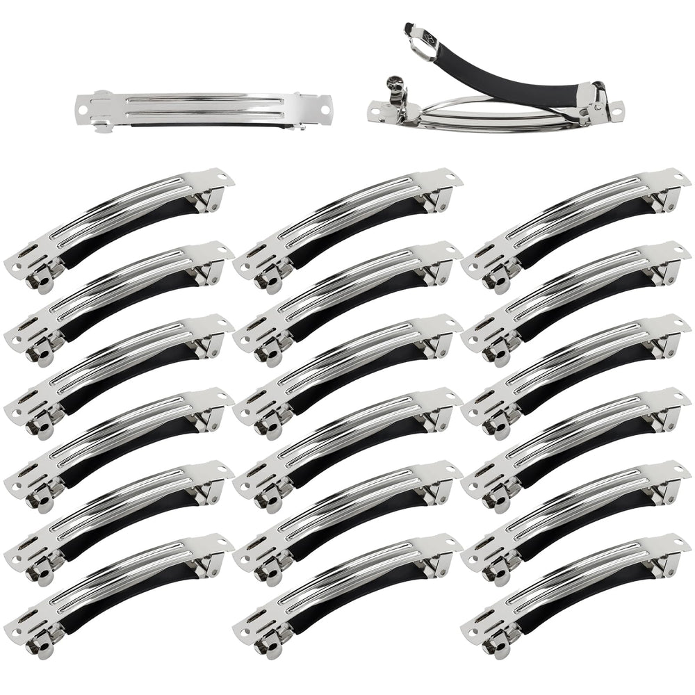Cinaci blank silver metal barrette 8cm held in hand for secure styling.