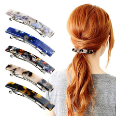 Cinaci vintage tortoise shell barrette clip in pink demonstrates versatile styling for various outfits.