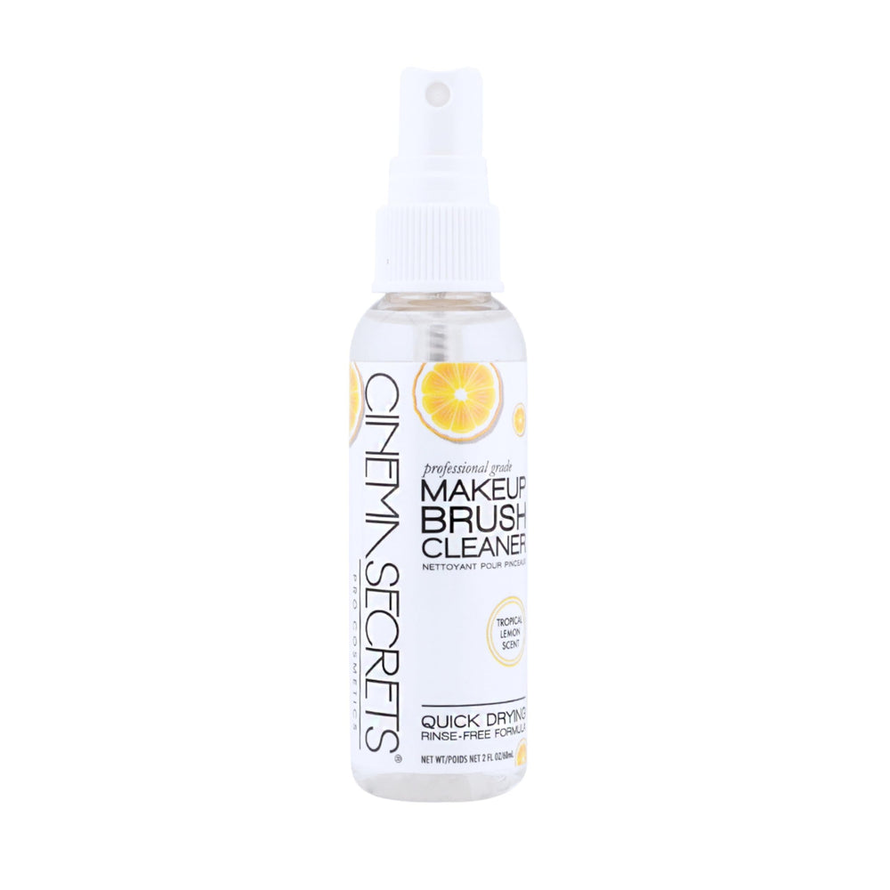 CINEMA SECRETS brush-cleaner spray bottle demonstrates quick-dry action for brushes.